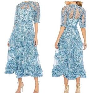 Mac Duggal Floral Frill Puff Sleeve Cocktail Dress Style 8011 Size 6